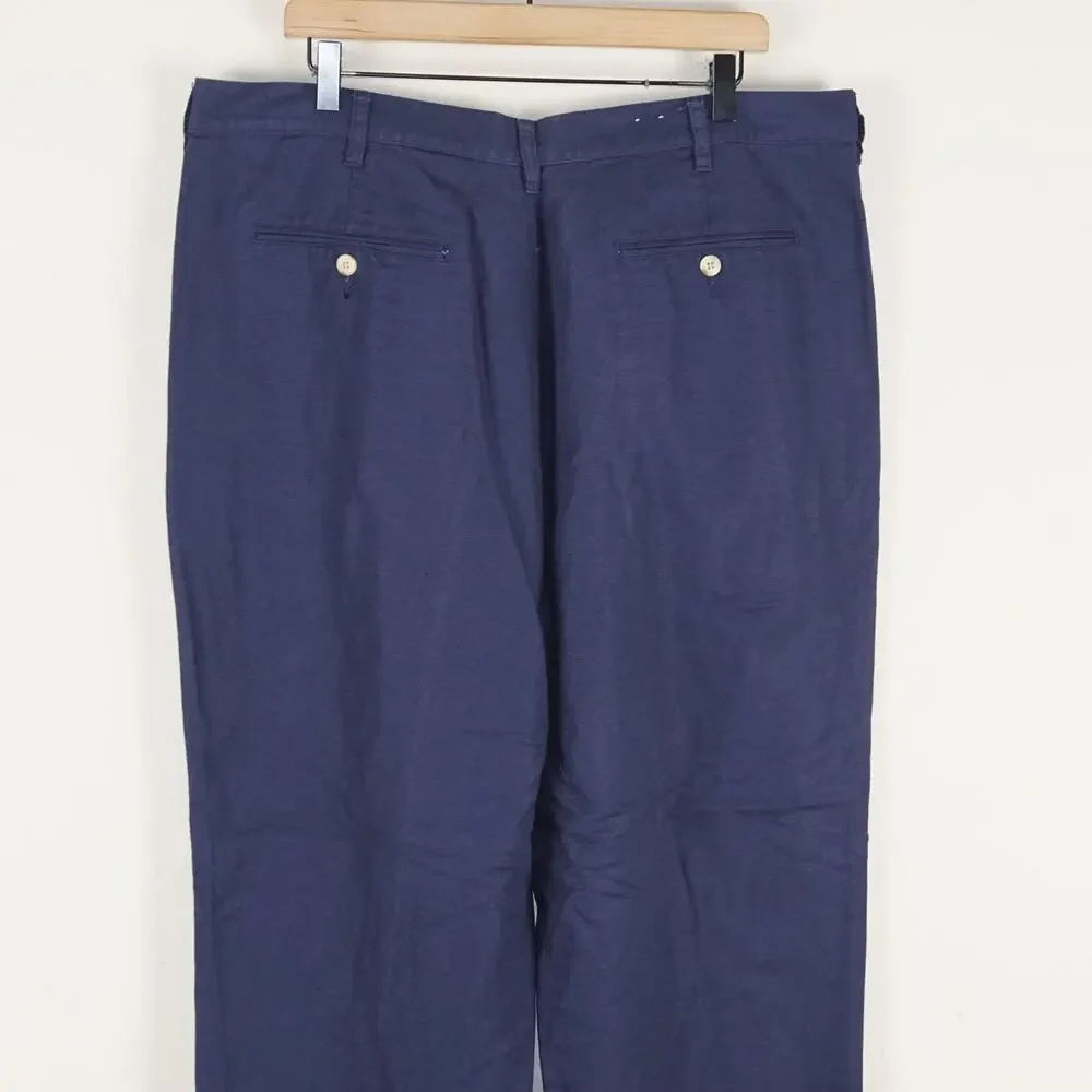 Vintage Eddie Bauer High Waist Pleated Linen Cotton Blend Blue Pants Sz 40 x 30